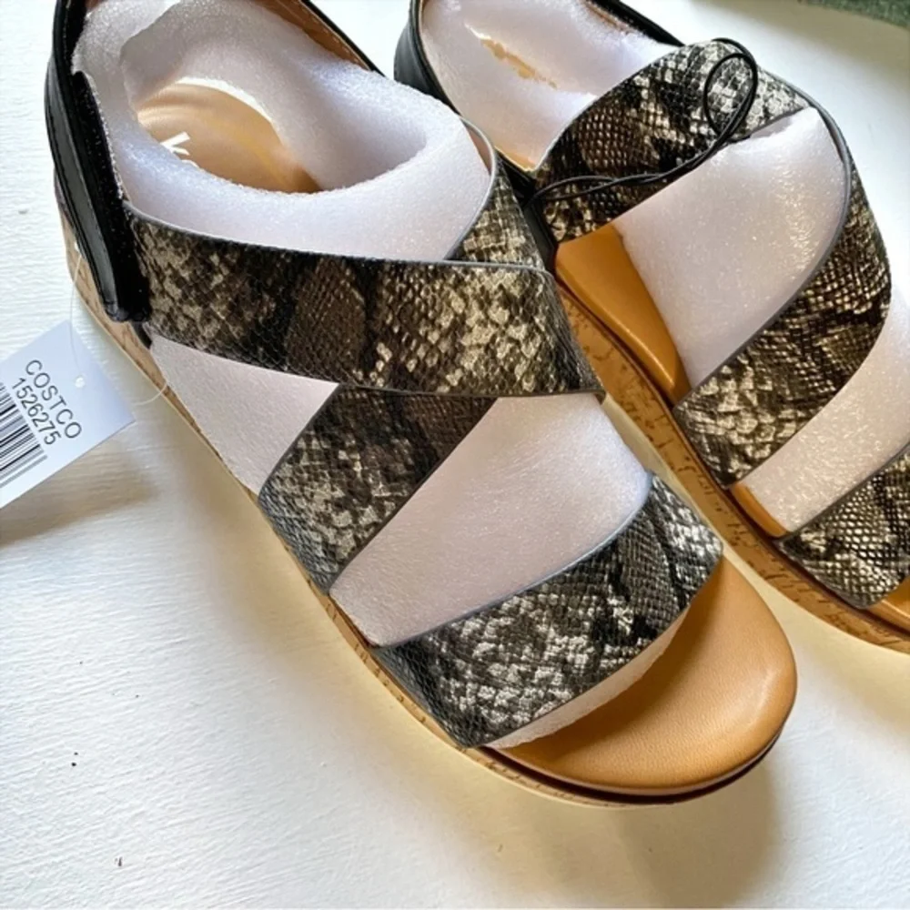 Kensie Women's Palermo Wedge Strappy Sandal Black / Snake NEW